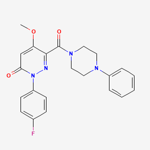 molecular formula C22H21FN4O3 B3019220 2-(4-Fluorophenyl)-5-methoxy-6-(4-phenylpiperazine-1-carbonyl)pyridazin-3-one CAS No. 941927-13-5