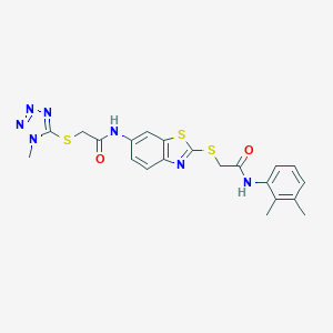 molecular formula C21H21N7O2S3 B301925 N-(2-{[2-(2,3-dimethylanilino)-2-oxoethyl]sulfanyl}-1,3-benzothiazol-6-yl)-2-[(1-methyl-1H-tetraazol-5-yl)sulfanyl]acetamide 
