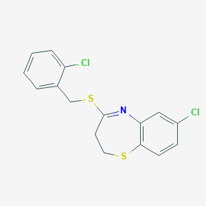 molecular formula C16H13Cl2NS2 B3019258 7-Chloro-4-[(2-chlorobenzyl)sulfanyl]-2,3-dihydro-1,5-benzothiazepine CAS No. 303987-58-8