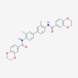 molecular formula C32H28N2O6 B3019268 N,N'-(3,3'-dimethyl-[1,1'-biphenyl]-4,4'-diyl)bis(2,3-dihydrobenzo[b][1,4]dioxine-6-carboxamide) CAS No. 477556-81-3