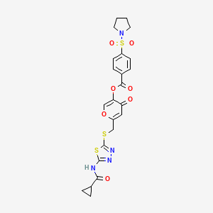 molecular formula C23H22N4O7S3 B3019276 6-(((5-(cyclopropanecarboxamido)-1,3,4-thiadiazol-2-yl)thio)methyl)-4-oxo-4H-pyran-3-yl 4-(pyrrolidin-1-ylsulfonyl)benzoate CAS No. 896009-89-5