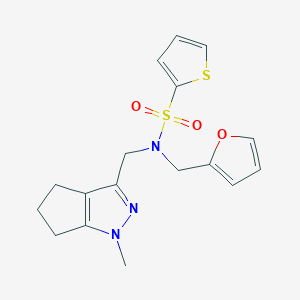 molecular formula C17H19N3O3S2 B3019280 N-(furan-2-ylmethyl)-N-((1-methyl-1,4,5,6-tetrahydrocyclopenta[c]pyrazol-3-yl)methyl)thiophene-2-sulfonamide CAS No. 1795304-99-2