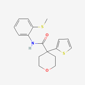 N-(2-methylsulfanylphenyl)-4-thiophen-2-yloxane-4-carboxamide