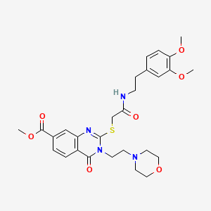 molecular formula C28H34N4O7S B3019295 Methyl 2-[2-[2-(3,4-dimethoxyphenyl)ethylamino]-2-oxoethyl]sulfanyl-3-(2-morpholin-4-ylethyl)-4-oxoquinazoline-7-carboxylate CAS No. 443350-13-8