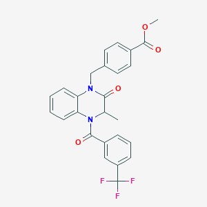 molecular formula C26H21F3N2O4 B3019307 Methyl 4-[[3-methyl-2-oxo-4-[3-(trifluoromethyl)benzoyl]-3H-quinoxalin-1-yl]methyl]benzoate CAS No. 317822-33-6