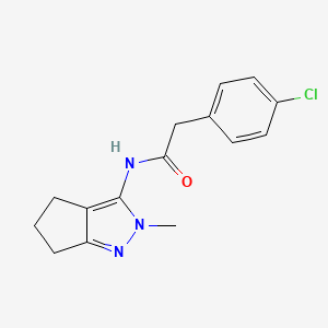 molecular formula C15H16ClN3O B3019310 2-(4-chlorophenyl)-N-(2-methyl-2,4,5,6-tetrahydrocyclopenta[c]pyrazol-3-yl)acetamide CAS No. 1210203-62-5