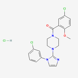 molecular formula C21H21Cl3N4O2 B3019322 (5-chloro-2-methoxyphenyl)(4-(1-(3-chlorophenyl)-1H-imidazol-2-yl)piperazin-1-yl)methanone hydrochloride CAS No. 1216824-19-9