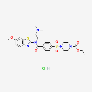 molecular formula C26H34ClN5O6S2 B3019328 Ethyl 4-((4-((2-(dimethylamino)ethyl)(6-methoxybenzo[d]thiazol-2-yl)carbamoyl)phenyl)sulfonyl)piperazine-1-carboxylate hydrochloride CAS No. 1321883-96-8