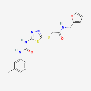 molecular formula C18H19N5O3S2 B3019343 2-((5-(3-(3,4-dimethylphenyl)ureido)-1,3,4-thiadiazol-2-yl)thio)-N-(furan-2-ylmethyl)acetamide CAS No. 886942-57-0