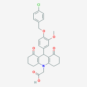 molecular formula C29H28ClNO6 B301935 (9-{4-[(4-chlorobenzyl)oxy]-3-methoxyphenyl}-1,8-dioxo-2,3,4,5,6,7,8,9-octahydro-10(1H)-acridinyl)acetic acid 