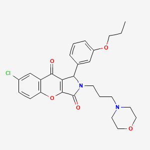 molecular formula C27H29ClN2O5 B3019372 7-Chloro-2-(3-morpholinopropyl)-1-(3-propoxyphenyl)-1,2-dihydrochromeno[2,3-c]pyrrole-3,9-dione CAS No. 631882-92-3