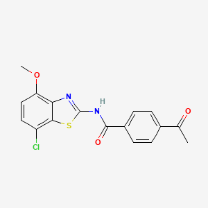 molecular formula C17H13ClN2O3S B3019385 4-acetyl-N-(7-chloro-4-methoxybenzo[d]thiazol-2-yl)benzamide CAS No. 886947-56-4