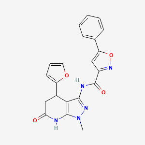 molecular formula C21H17N5O4 B3019388 N-(4-(furan-2-yl)-1-methyl-6-oxo-4,5,6,7-tetrahydro-1H-pyrazolo[3,4-b]pyridin-3-yl)-5-phenylisoxazole-3-carboxamide CAS No. 1202976-59-7