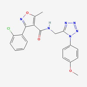 molecular formula C20H17ClN6O3 B3019408 3-(2-chlorophenyl)-N-((1-(4-methoxyphenyl)-1H-tetrazol-5-yl)methyl)-5-methylisoxazole-4-carboxamide CAS No. 897614-95-8