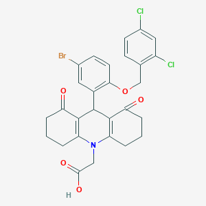 molecular formula C28H24BrCl2NO5 B301943 (9-{5-bromo-2-[(2,4-dichlorobenzyl)oxy]phenyl}-1,8-dioxo-2,3,4,5,6,7,8,9-octahydro-10(1H)-acridinyl)acetic acid 