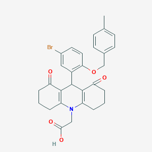 molecular formula C29H28BrNO5 B301944 (9-{5-bromo-2-[(4-methylbenzyl)oxy]phenyl}-1,8-dioxo-2,3,4,5,6,7,8,9-octahydro-10(1H)-acridinyl)acetic acid 
