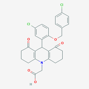 molecular formula C28H25Cl2NO5 B301946 (9-{5-chloro-2-[(4-chlorobenzyl)oxy]phenyl}-1,8-dioxo-2,3,4,5,6,7,8,9-octahydro-10(1H)-acridinyl)acetic acid 