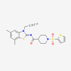 molecular formula C22H23N3O3S3 B3019504 (E)-N-(5,7-dimethyl-3-(prop-2-yn-1-yl)benzo[d]thiazol-2(3H)-ylidene)-1-(thiophen-2-ylsulfonyl)piperidine-4-carboxamide CAS No. 941941-67-9