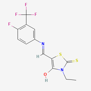 molecular formula C13H10F4N2OS2 B3019510 3-Ethyl-5-(((4-fluoro-3-(trifluoromethyl)phenyl)amino)methylene)-2-thioxo-1,3-thiazolidin-4-one CAS No. 1024887-24-8