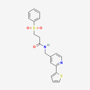 molecular formula C19H18N2O3S2 B3019518 3-(phenylsulfonyl)-N-((2-(thiophen-2-yl)pyridin-4-yl)methyl)propanamide CAS No. 2034435-73-7