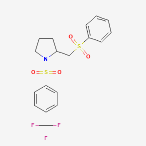 molecular formula C18H18F3NO4S2 B3019519 2-((Phenylsulfonyl)methyl)-1-((4-(trifluoromethyl)phenyl)sulfonyl)pyrrolidine CAS No. 1448130-71-9
