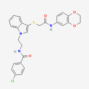 4-chloro-N-(2-(3-((2-((2,3-dihydrobenzo[b][1,4]dioxin-6-yl)amino)-2-oxoethyl)thio)-1H-indol-1-yl)ethyl)benzamide