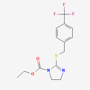 molecular formula C14H15F3N2O2S B3019533 Ethyl 2-[[4-(trifluoromethyl)phenyl]methylsulfanyl]-4,5-dihydroimidazole-1-carboxylate CAS No. 892458-83-2