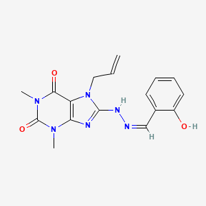 molecular formula C17H18N6O3 B3019551 (Z)-7-allyl-8-(2-(2-hydroxybenzylidene)hydrazinyl)-1,3-dimethyl-1H-purine-2,6(3H,7H)-dione CAS No. 376624-31-6