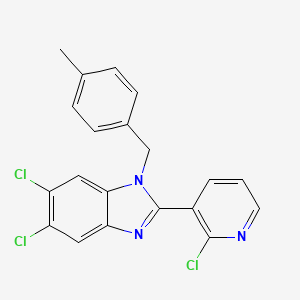 molecular formula C20H14Cl3N3 B3019554 5,6-dichloro-2-(2-chloro-3-pyridinyl)-1-(4-methylbenzyl)-1H-1,3-benzimidazole CAS No. 338774-33-7