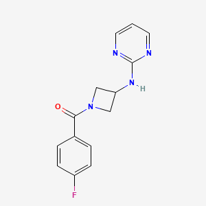 molecular formula C14H13FN4O B3019557 (4-Fluorophenyl)(3-(pyrimidin-2-ylamino)azetidin-1-yl)methanone CAS No. 2189498-37-9