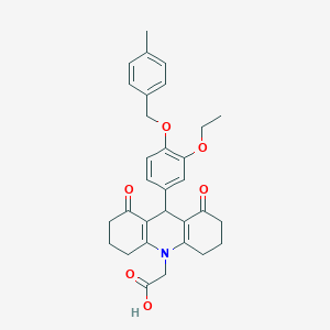 molecular formula C31H33NO6 B301959 2-[9-[3-ethoxy-4-[(4-methylphenyl)methoxy]phenyl]-1,8-dioxo-3,4,5,6,7,9-hexahydro-2H-acridin-10-yl]acetic acid 