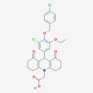 molecular formula C30H29Cl2NO6 B301960 (9-{3-chloro-4-[(4-chlorobenzyl)oxy]-5-ethoxyphenyl}-1,8-dioxo-2,3,4,5,6,7,8,9-octahydro-10(1H)-acridinyl)acetic acid 