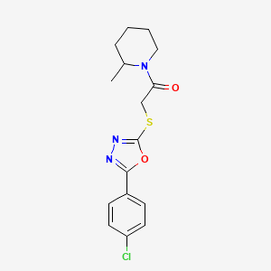 molecular formula C16H18ClN3O2S B3019603 1-({[5-(4-Chlorophenyl)-1,3,4-oxadiazol-2-yl]thio}acetyl)-2-methylpiperidine CAS No. 484695-41-2