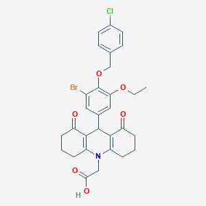 molecular formula C30H29BrClNO6 B301962 (9-{3-bromo-4-[(4-chlorobenzyl)oxy]-5-ethoxyphenyl}-1,8-dioxo-2,3,4,5,6,7,8,9-octahydro-10(1H)-acridinyl)acetic acid 