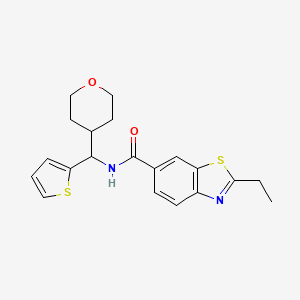 molecular formula C20H22N2O2S2 B3019621 2-ethyl-N-[(oxan-4-yl)(thiophen-2-yl)methyl]-1,3-benzothiazole-6-carboxamide CAS No. 2097898-87-6