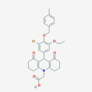 molecular formula C31H32BrNO6 B301963 [9-{3-bromo-5-ethoxy-4-[(4-methylbenzyl)oxy]phenyl}-1,8-dioxo-2,3,4,5,6,7,8,9-octahydroacridin-10(1H)-yl]acetic acid 