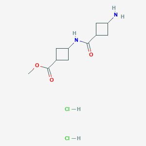 molecular formula C11H20Cl2N2O3 B3019636 Methyl 3-[(3-aminocyclobutanecarbonyl)amino]cyclobutanecarboxylate hydrochloride CAS No. 1860028-26-7