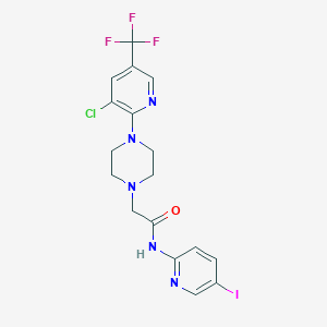 molecular formula C17H16ClF3IN5O B3019649 2-[4-[3-氯-5-(三氟甲基)吡啶-2-基]哌嗪-1-基]-N-(5-碘吡啶-2-基)乙酰胺 CAS No. 339018-01-8