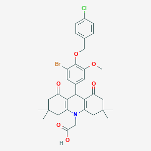 molecular formula C33H35BrClNO6 B301965 [9-{3-bromo-4-[(4-chlorobenzyl)oxy]-5-methoxyphenyl}-3,3,6,6-tetramethyl-1,8-dioxo-2,3,4,5,6,7,8,9-octahydroacridin-10(1H)-yl]acetic acid 