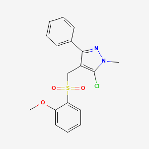 molecular formula C18H17ClN2O3S B3019656 5-chloro-4-{[(2-methoxyphenyl)sulfonyl]methyl}-1-methyl-3-phenyl-1H-pyrazole CAS No. 956193-62-7