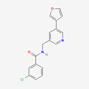molecular formula C17H13ClN2O2 B3019666 3-chloro-N-((5-(furan-3-yl)pyridin-3-yl)methyl)benzamide CAS No. 2034393-73-0