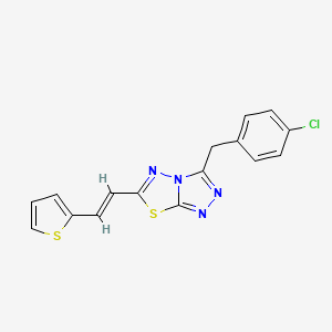 molecular formula C16H11ClN4S2 B3019706 3-(4-chlorobenzyl)-6-[(E)-2-(thiophen-2-yl)ethenyl][1,2,4]triazolo[3,4-b][1,3,4]thiadiazole CAS No. 874463-94-2