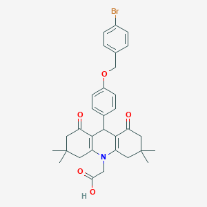 molecular formula C32H34BrNO5 B301971 (9-{4-[(4-bromobenzyl)oxy]phenyl}-3,3,6,6-tetramethyl-1,8-dioxo-2,3,4,5,6,7,8,9-octahydro-10(1H)-acridinyl)acetic acid 