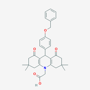 molecular formula C32H35NO5 B301972 {9-[4-(benzyloxy)phenyl]-3,3,6,6-tetramethyl-1,8-dioxo-2,3,4,5,6,7,8,9-octahydroacridin-10(1H)-yl}acetic acid 