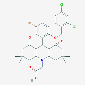 molecular formula C32H32BrCl2NO5 B301973 [9-{5-bromo-2-[(2,4-dichlorobenzyl)oxy]phenyl}-3,3,6,6-tetramethyl-1,8-dioxo-2,3,4,5,6,7,8,9-octahydroacridin-10(1H)-yl]acetic acid 