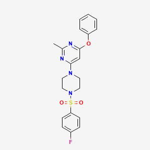 molecular formula C21H21FN4O3S B3019779 4-(4-((4-Fluorophenyl)sulfonyl)piperazin-1-yl)-2-methyl-6-phenoxypyrimidine CAS No. 946302-47-2