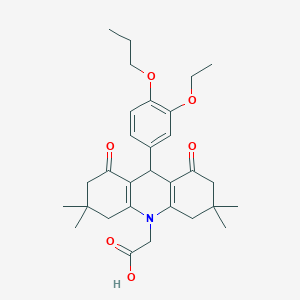 molecular formula C30H39NO6 B301978 (9-(3-ethoxy-4-propoxyphenyl)-3,3,6,6-tetramethyl-1,8-dioxo-2,3,4,5,6,7,8,9-octahydro-10(1H)-acridinyl)acetic acid 