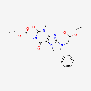molecular formula C22H23N5O6 B3019797 diethyl 2,2'-(1-methyl-2,4-dioxo-7-phenyl-1H-imidazo[2,1-f]purine-3,8(2H,4H)-diyl)diacetate CAS No. 899727-94-7