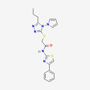 B3019798 N-(4-phenylthiazol-2-yl)-2-((5-propyl-4-(1H-pyrrol-1-yl)-4H-1,2,4-triazol-3-yl)thio)acetamide CAS No. 896298-10-5