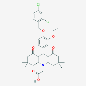 molecular formula C34H37Cl2NO6 B301980 (9-{4-[(2,4-dichlorobenzyl)oxy]-3-ethoxyphenyl}-3,3,6,6-tetramethyl-1,8-dioxo-2,3,4,5,6,7,8,9-octahydro-10(1H)-acridinyl)acetic acid 